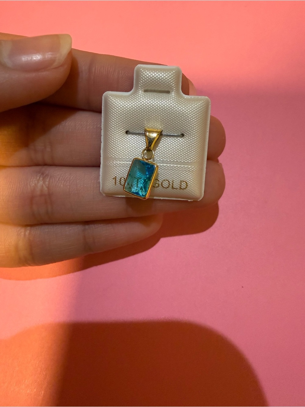 10K Gold Blue Rectangular Crystal Pendant